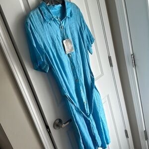 NEW 120 LINO 100% Linen Mini Shirt Dress Marine 1368tn